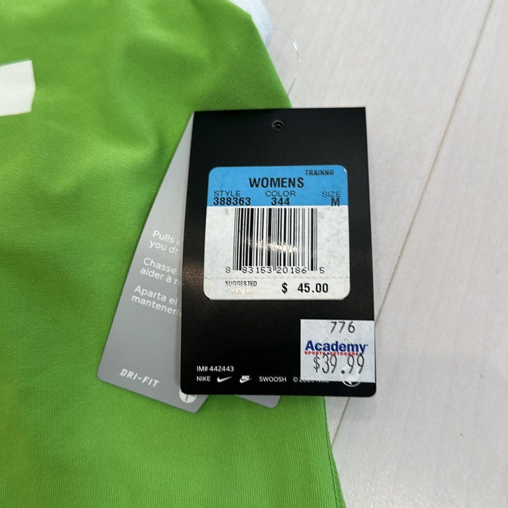 NWT Nike JUST DO IT Lime Green Workout Too with Built in Bra size Medium - Picture 2 of 3